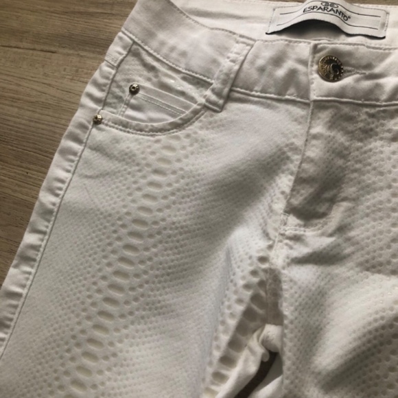 Snakeskin Front White Stretchy Skinny Jeans with Gold Details - Picture 6 of 10